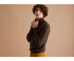 Jersey de lana para hombre con cuello cremallera Caqui Keithy-Bexley Flash Sale