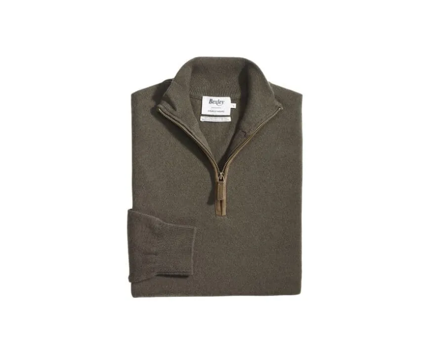 Jersey de lana para hombre con cuello cremallera Caqui Keithy-Bexley Flash Sale