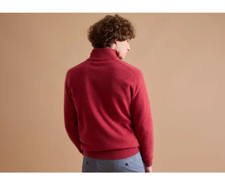 Jersey de lana para hombre con cuello cremallera Rojo y azul oscuro jaspeado Keyden-Bexley Sale