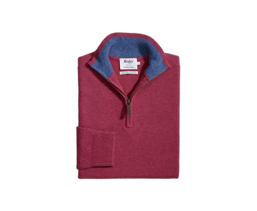 Jersey de lana para hombre con cuello cremallera Rojo y azul oscuro jaspeado Keyden-Bexley Sale