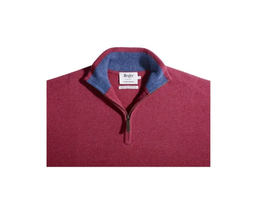 Jersey de lana para hombre con cuello cremallera Rojo y azul oscuro jaspeado Keyden-Bexley Sale