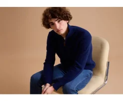 Jersey de lana para hombre con cuello cremallera Azul Navy Kenthan-Bexley New