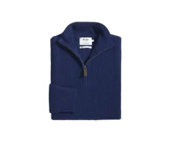 Jersey de lana para hombre con cuello cremallera Azul Navy Kenthan-Bexley New