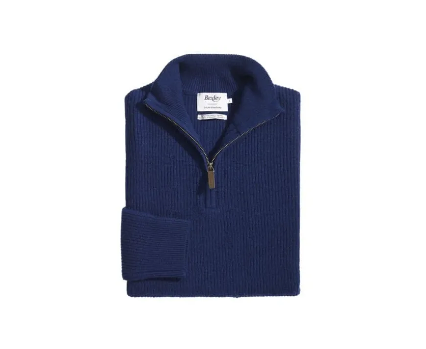 Jersey de lana para hombre con cuello cremallera Azul Navy Kenthan-Bexley New