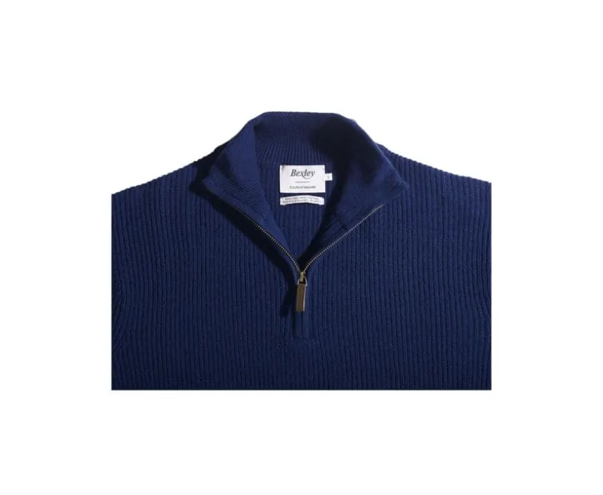Jersey de lana para hombre con cuello cremallera Azul Navy Kenthan-Bexley New