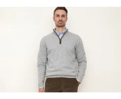 Jersey de lana para hombre con cuello cremallera Gris moteado Keithy-Bexley Cheap