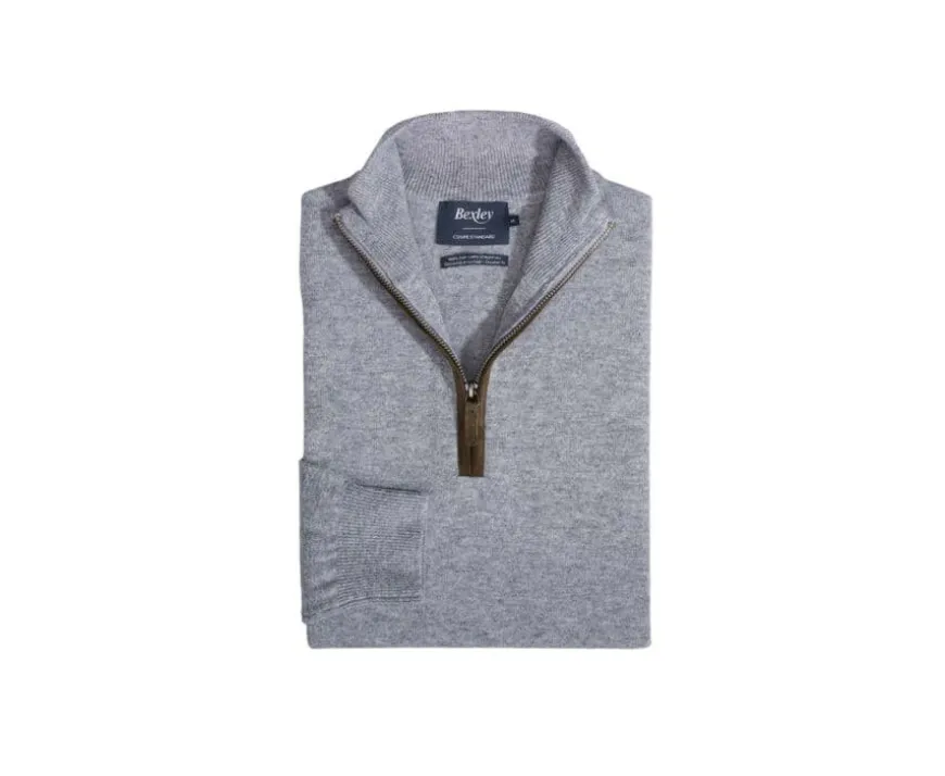 Jersey de lana para hombre con cuello cremallera Gris moteado Keithy-Bexley Cheap