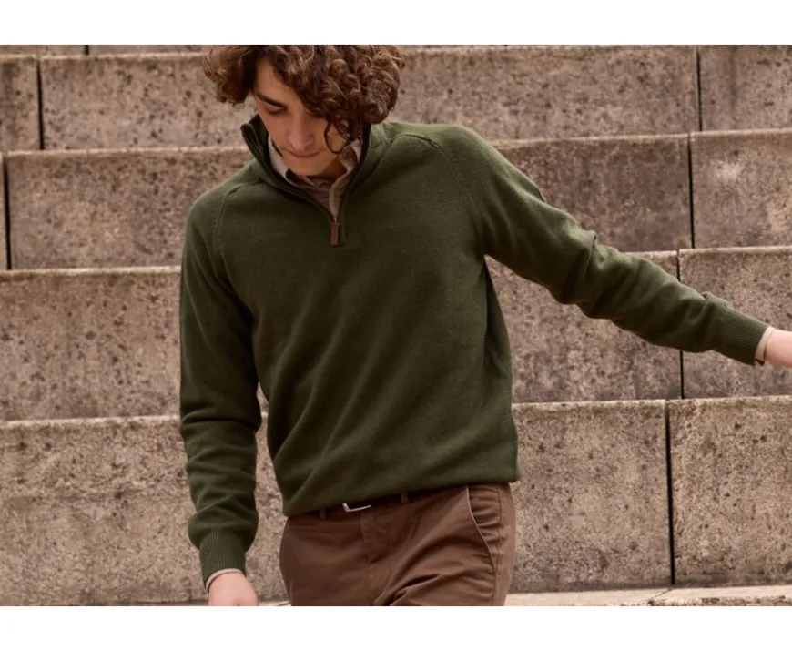 Jersey de lana para hombre con cuello con cremallera Verde Kenneth-Bexley Best