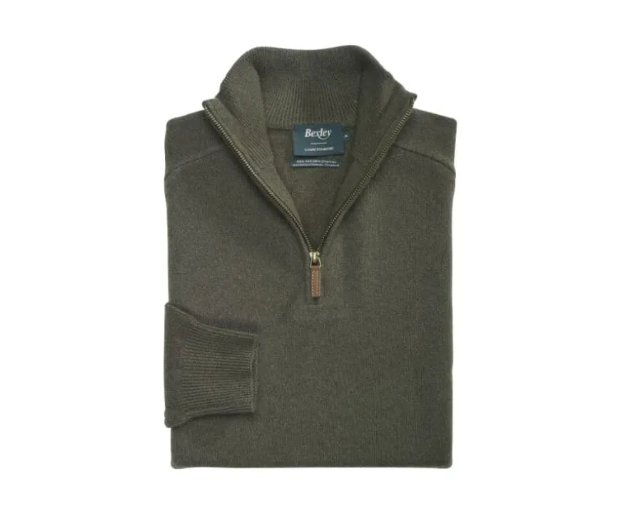 Jersey de lana para hombre con cuello con cremallera Verde Kenneth-Bexley Best