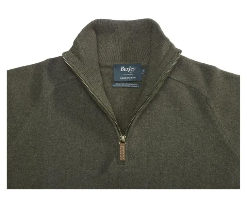 Jersey de lana para hombre con cuello con cremallera Verde Kenneth-Bexley Best