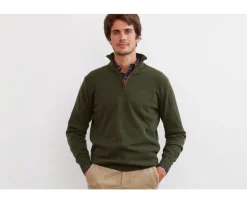 Jersey de lana para hombre con cuello cremallera Verde Keithy-Bexley Discount