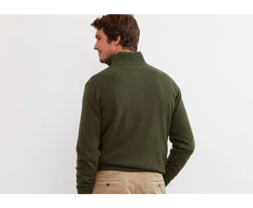 Jersey de lana para hombre con cuello cremallera Verde Keithy-Bexley Discount