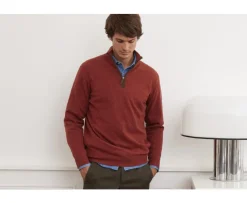 Jersey de lana para hombre con cuello cremallera Especia moteado Keithy-Bexley Store