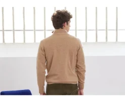 Jersey de lana para hombre con cuello cremallera Beis oscuro Moteado Keithy-Bexley Cheap