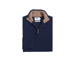 Jersey de lana para hombre con cuello cremallera Azul marino moteado y avellana Keyden-Bexley New