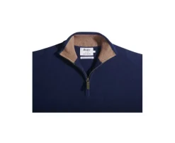 Jersey de lana para hombre con cuello cremallera Azul marino moteado y avellana Keyden-Bexley New