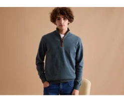 Jersey de lana para hombre con cuello cremallera Verde Moteado Keithy-Bexley Clearance