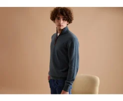 Jersey de lana para hombre con cuello cremallera Verde Moteado Keithy-Bexley Clearance
