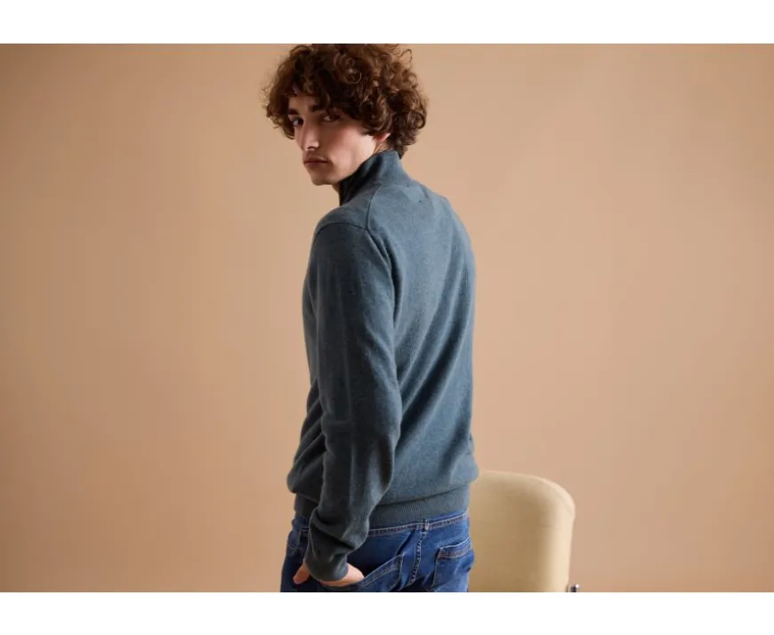 Jersey de lana para hombre con cuello cremallera Verde Moteado Keithy-Bexley Clearance