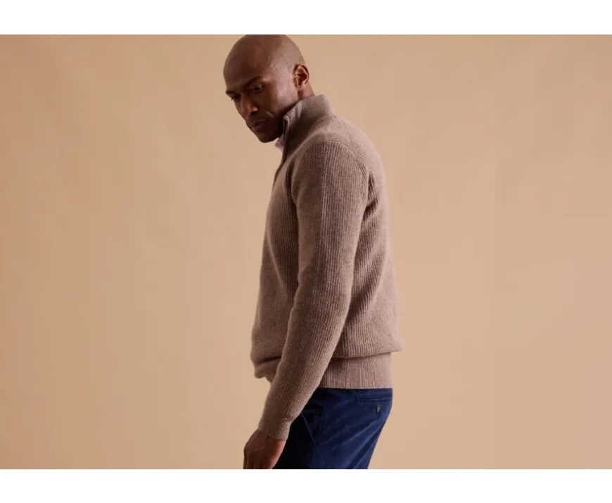 Jersey de lana para hombre con cuello cremallera Marrón moteado Kenthan-Bexley Cheap