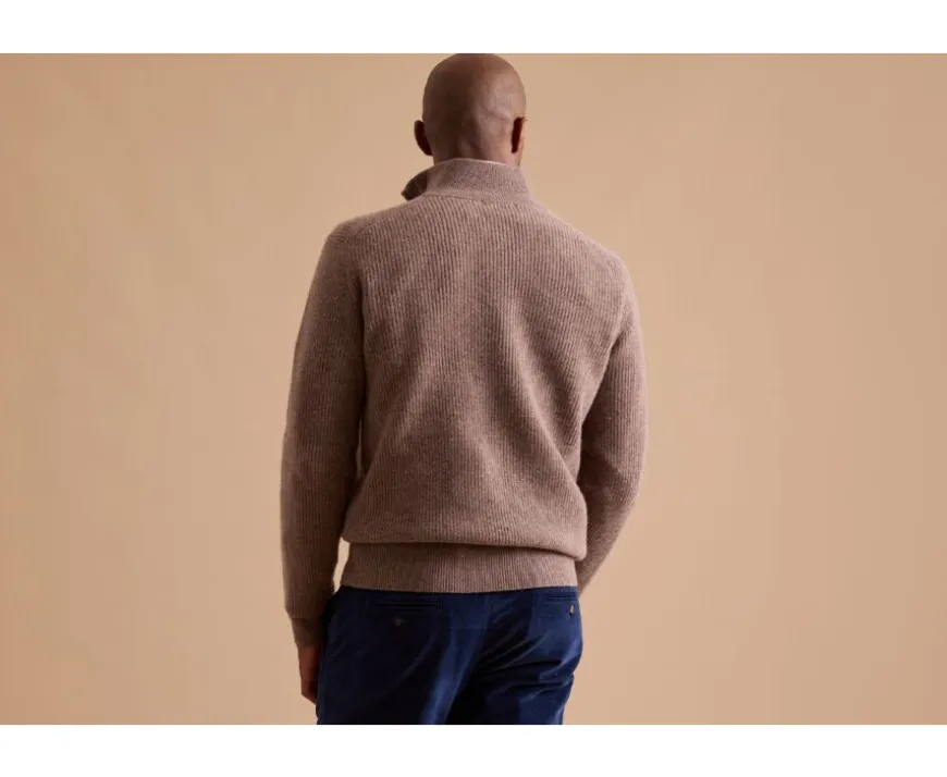Jersey de lana para hombre con cuello cremallera Marrón moteado Kenthan-Bexley Cheap