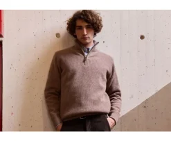 Jersey de lana para hombre con cuello cremallera Marrón moteado Kenthan-Bexley Cheap