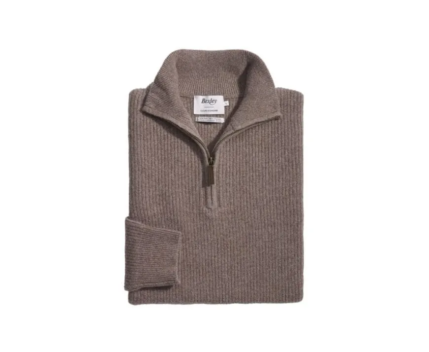 Jersey de lana para hombre con cuello cremallera Marrón moteado Kenthan-Bexley Cheap