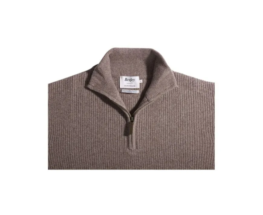 Jersey de lana para hombre con cuello cremallera Marrón moteado Kenthan-Bexley Cheap