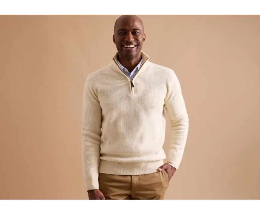 Jersey de lana para hombre con cuello cremallera Crudo Kenthan-Bexley Fashion