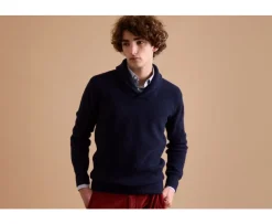 Jersey de lana para hombre Cuello chal Navy  Kellan-Bexley Outlet