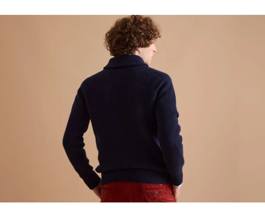Jersey de lana para hombre Cuello chal Navy Kellan-Bexley Outlet