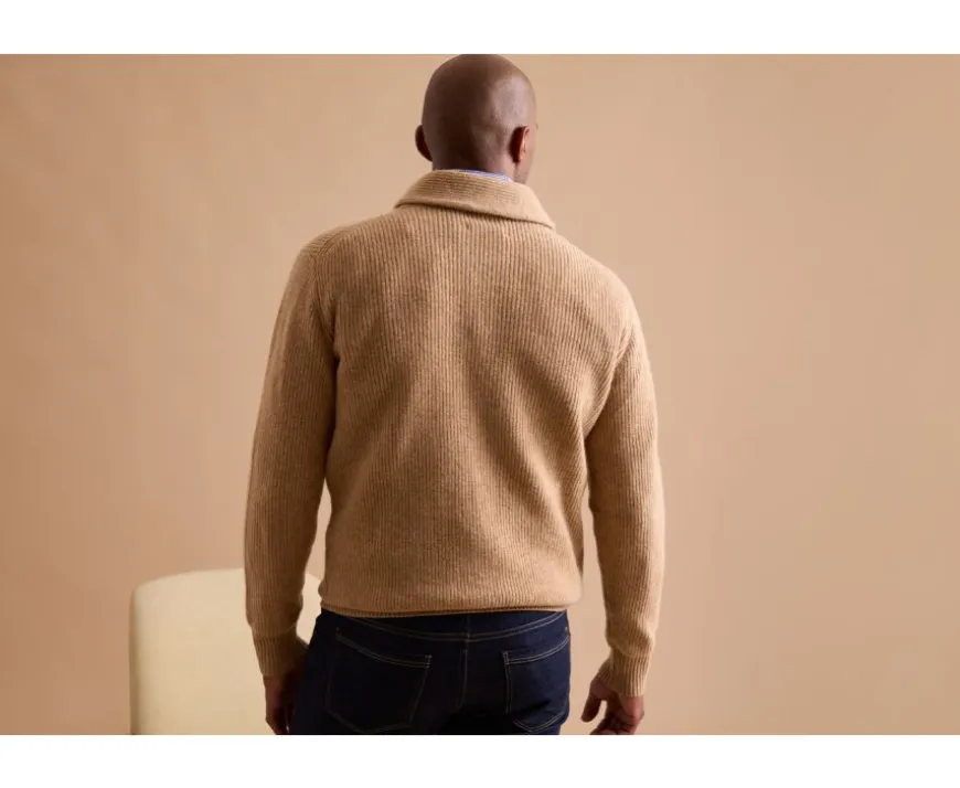 Jersey de lana para hombre Cuello chal Beis ocuro moteado Kellan-Bexley Best