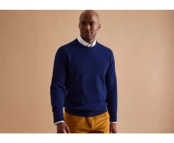Jersey de lana para hombre cuello redondo Navy Coltan-Bexley Flash Sale
