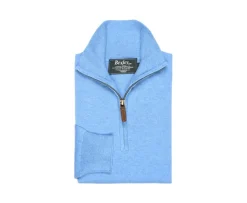 Jersey fino algodón Pima/cachemira para hombre con cuello con cremallera Azul moteado Vlad-Bexley Hot