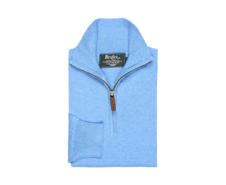 Jersey fino algodón Pima/cachemira para hombre con cuello con cremallera Azul moteado Vlad-Bexley Hot