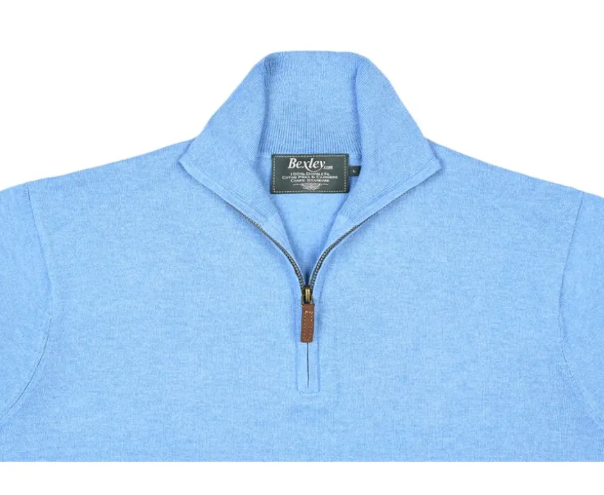 Jersey fino algodón Pima/cachemira para hombre con cuello con cremallera Azul moteado Vlad-Bexley Hot
