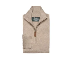 Jersey fino algodón Pima/cachemira para hombre con cuello con cremallera Topo moteado Vlad-Bexley Store