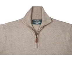 Jersey fino algodón Pima/cachemira para hombre con cuello con cremallera Topo moteado Vlad-Bexley Store