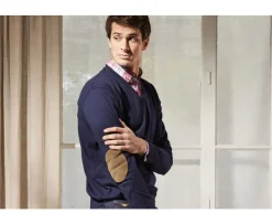 Jersey fino con cuello V algodón pima/cachemira para hombre Azul marino Vadim-Bexley Best Sale