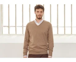Jersey fino de algodón pima/cachemira para hombre con cuello en V Topo moteado Vadim-Bexley Fashion