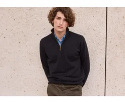 Jersey fino de hombre - Algodón orgánico/cachemira - Negro Vlad-Bexley Flash Sale