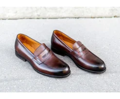 Mocasín de hombre de piel Chocolate patinado Wembley Classic-Bexley Sale