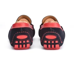 Mocasín de verano para hombre terciopelo Azul marino y piel Rojo Ferguson-Bexley Outlet