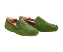 Mocasín de verano para hombre Terciopelo Verde & Castaño Ferguson-Bexley Shop