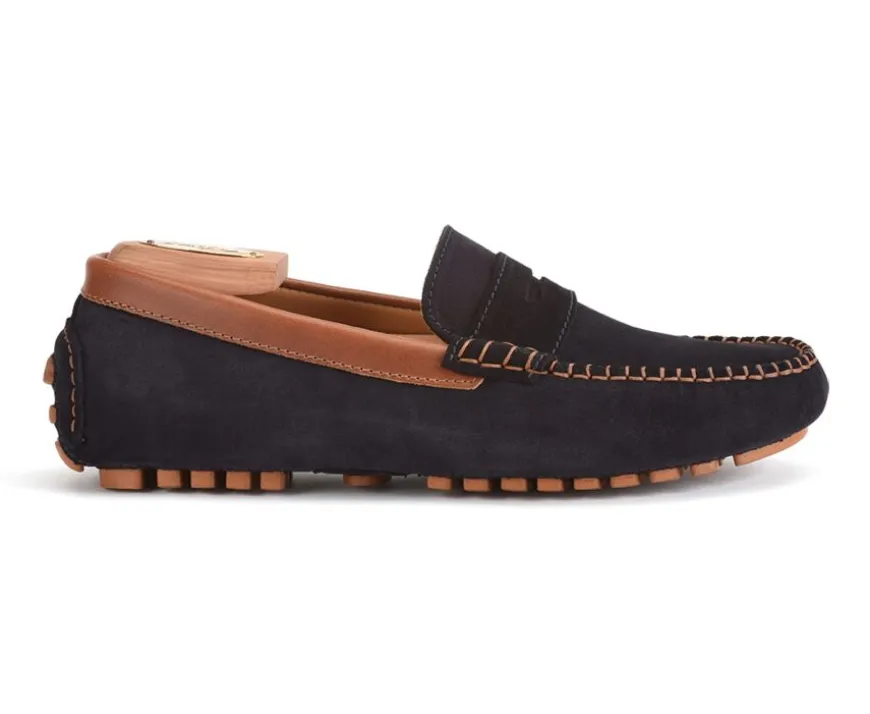 Mocasín de verano Terciopelo Azul marino y Castaño Biscayne-Bexley Outlet