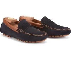 Mocasín de verano Terciopelo Azul marino y Castaño Biscayne-Bexley Outlet