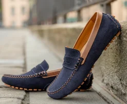 Mocasín de verano Terciopelo Azul marino y Castaño Biscayne-Bexley Outlet