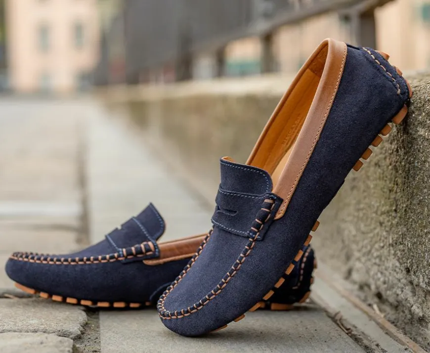 Mocasín de verano Terciopelo Azul marino y Castaño Biscayne-Bexley Outlet