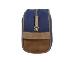 Neceser de lona azul marino y terciopelo de cabra tabaco-Bexley Discount