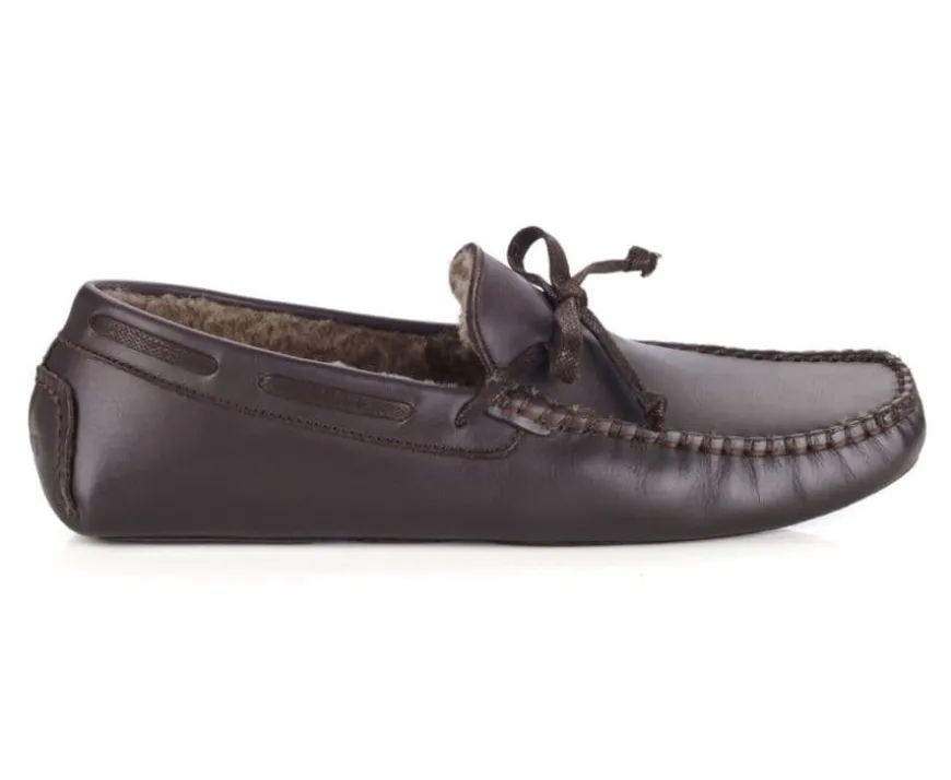 Pantuflas de hombre de cuero Chocolate-Bexley Sale